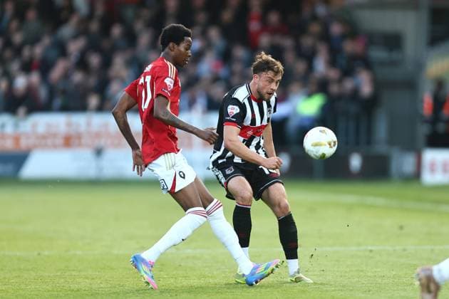 Reece Staunton of Grimsby Salford City v Grimsby Town, EFL Sky Bet League Two, Play-Off Semi Final, Second Leg, Football, Peninsula Stadium, Salford, UK - 15 May 2026Salford Peninsula Stadium United Kingdom EDITORIAL USE ONLY No use with unauthorised audio, video, data, fixture lists, club league logos or live services. Online in-match use limited to 120 images, no video emulation. No use in betting, games or single club league player publications. Copyright: xPhilxOldham Shutterstockx 16876824v