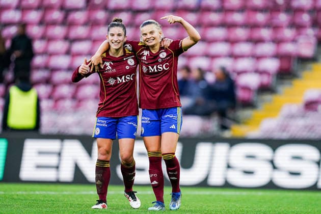Switzerland: AXA Womens Super League 2025 26, Servette FC Chenois Feminin vs FC Zurich - Stade de Geneve, Carouge: Goal celebration, Laura Tufo of Servette FC Chenois Feminin Copyright: xDanielaxPorcellix