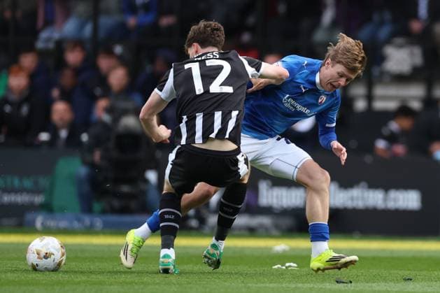 Lucas Ness of Notts County and James Berry of Chesterfield Notts County v Chesterfield, EFL Sky Bet League Two, Play-Off Semi Final, Second Leg, Football, Meadow Lane, Nottingham, UK - 15 May 2026Nottingham Meadow Lane United Kingdom EDITORIAL USE ONLY No use with unauthorised audio, video, data, fixture lists, club league logos or live services. Online in-match use limited to 120 images, no video emulation. No use in betting, games or single club league player publications. Copyright: xRyanxBrowne Shutterstockx 16876826ak