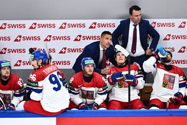 Czech coach assistants Tomas Plekanec, left, and Marek Zidlicky during the IIHF World Championship, WM, Weltmeisterschaft Group B match Czech Republic vs Denmark on May 15, 2026, Fribourg, Switzerland. (CTKxPhoto RadekxPetrasek) CTKPhotoP2026051508630  CTKPhotoP2026051508630