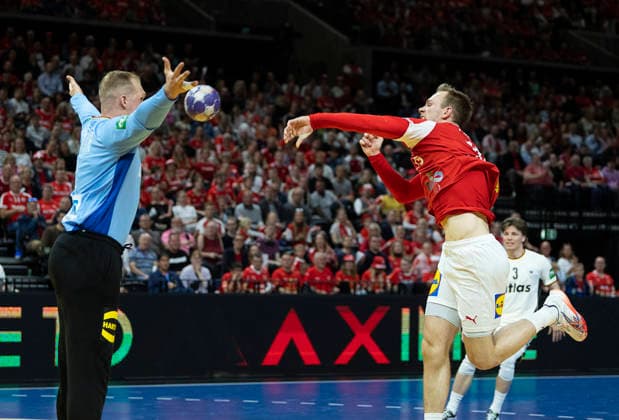 Men s Handball: Denmark - Germany Germany s David Späth and Denmark s Mathias Gidsel. The Danish men s handball team faces Germany in a test match in Copenhagen on Friday, May 15, 2026. (Photo: Claus Bech Ritzau Scanpix) , Copenhagen Denmark