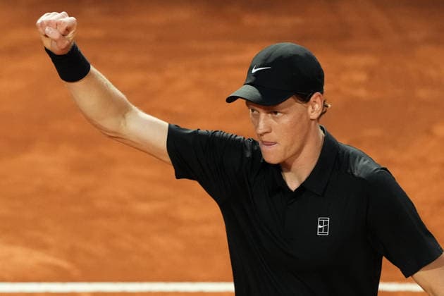 Jannik Sinner of Italy celebrates during during the semifinal match against Daniil Medvedev of Russia at the Internazionali BNL d Italia 2026 tennis tournament at Foro Italico in Rome (Italy) on May, 15, 2026. AntoniettaxBaldassarre