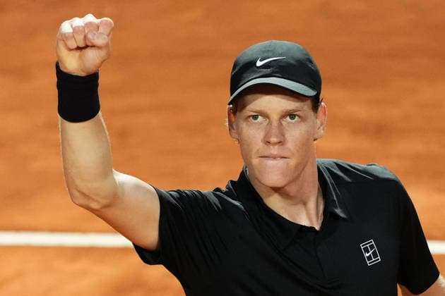 Jannik Sinner of Italy celebrates during during the semifinal match against Daniil Medvedev of Russia at the Internazionali BNL d Italia 2026 tennis tournament at Foro Italico in Rome (Italy) on May, 15, 2026. AntoniettaxBaldassarre