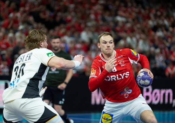 Men s Handball: Denmark - Germany Germany s Tom Kiesler and Denmark s Mathias Gidsel. The Danish handball men face Germany in a test match in Copenhagen on Friday, May 15, 2026. (Photo: Claus Bech Ritzau Scanpix) , Copenhagen Denmark