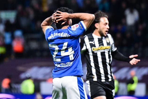 Notts County v Chesterfield, EFL Sky Bet League 2, Play Off Second Leg Chesterfield forward Dilan Markanday (24) reacts after his shot is saved during the EFL Sky Bet League 2 Play Off Second Leg match between Notts County and Chesterfield at Meadow Lane, Nottingham, UK on 15 May 2026. Nottingham Meadow Lane Nottinghamshire UK Editorial use only DataCo restrictions apply See www.football-dataco.com , Copyright: xDennisxGoodwinx PSI-24254-0049