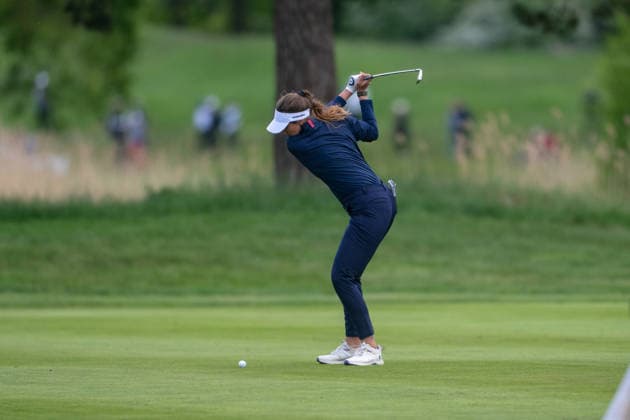 Amundi German Masters - Seond Round Leonie Harm of Germany plays from the fairway on the 18th hole during the second round of the Amundi German Masters at Green Eagle Golf Courses in Hamburg, Germany, on May 15, 2026. Hamburg Germany  Copyright: xAndyxAstfalckx originalFilename:astfalck-amundige260515_npNXr.jpg