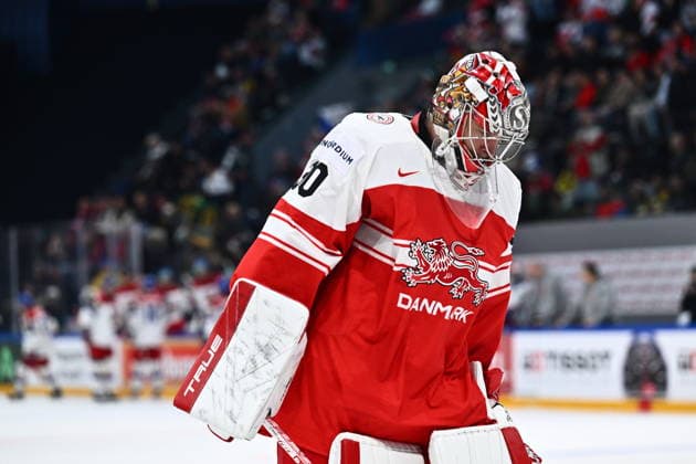 Goalkeeper Mads Sogard of Denmark during the IIHF World Championship, WM, Weltmeisterschaft Group B match Czech Republic vs Denmark on May 15, 2026, Fribourg, Switzerland. (CTKxPhoto RadekxPetrasek) CTKPhotoP2026051509227  CTKPhotoP2026051509227
