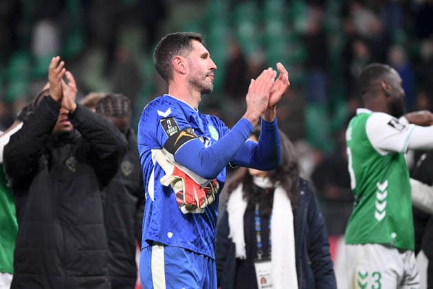 AS Saint-Etienne v Rodez Aveyron Football - Barrages Ligue 1 Uber Eats 2025 2026 01 Brice MAUBLEU (asse) during the Ligue 1 Uber Eats Playoffs match between Saint-Etienne and Rodez at Stade Geoffroy-Guichard on May 15, 2026 in Saint-Etienne, France. Saint-Etienne France  Copyright: xFEPx 776496719