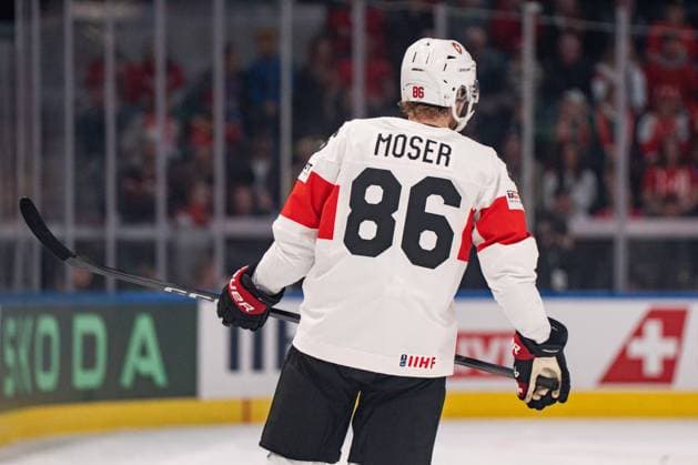 ZURICH, ZURICH - MAY 15: Janis Moser of Switzerland during the 2026 IIHF World Championship, WM, Weltmeisterschaft Group A match between Switzerland and USA at Swiss Life Arena on May 15, 2026 in Zurich, Zurich, Switzerland. Copyright: xLivioxBaeriswylx xSPPx Sportspressphoto_SPR147429