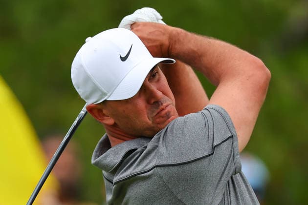 NEWTON SQUARE, PA - MAY 15: Brooks Koepka of the United States tees off at the first tee during Round 2 of the 2026 PGA, Golf Herren Championship on May 15, 2026 at Aronimink Golf Club in Newtown Square, Pennsylvania. (Photo by Rich Graessle Icon Sportswire) GOLF: MAY 15 PGA PGA Championship EDITORIAL USE ONLY Icon260515256182