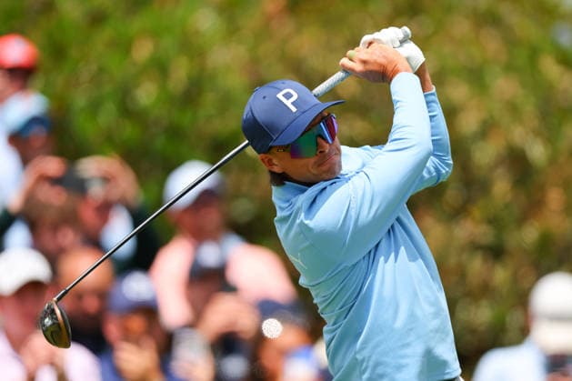 NEWTON SQUARE, PA - MAY 15: Rickie Fowler of the United Stated tees off at the tenth tee during Round 2 of the 2026 PGA, Golf Herren Championship on May 15, 2026 at Aronimink Golf Club in Newtown Square, Pennsylvania. (Photo by Rich Graessle Icon Sportswire) GOLF: MAY 15 PGA PGA Championship EDITORIAL USE ONLY Icon260515256502