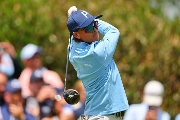 NEWTON SQUARE, PA - MAY 15: Rickie Fowler of the United Stated tees off at the tenth tee during Round 2 of the 2026 PGA, Golf Herren Championship on May 15, 2026 at Aronimink Golf Club in Newtown Square, Pennsylvania. (Photo by Rich Graessle Icon Sportswire) GOLF: MAY 15 PGA PGA Championship EDITORIAL USE ONLY Icon260515256512