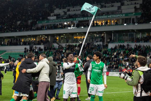 FOOTBALL : AS ST Etienne vs Rodez - Ligue 2 BKT barrage - 15 05 2026 Pedro Kevin 39 of Saint-Etienne celebrates the victory during the Ligue 2 playoff game between AS Saint-Etienne and Rodez Aveyron Football at Stadium Geoffroy Guichard in Saint-Etienne, France. Saint-EtienneFrance  Copyright: xPaulinexFIGUETx xPSNewZx