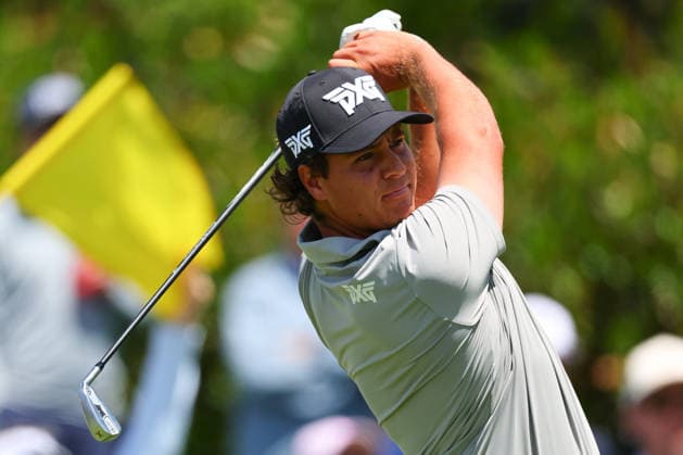 NEWTON SQUARE, PA - MAY 15: Aldrich Potgieter of South Africa tees off at the first tee during Round 2 of the 2026 PGA, Golf Herren Championship on May 15, 2026 at Aronimink Golf Club in Newtown Square, Pennsylvania. (Photo by Rich Graessle Icon Sportswire) GOLF: MAY 15 PGA PGA Championship EDITORIAL USE ONLY Icon260515256572