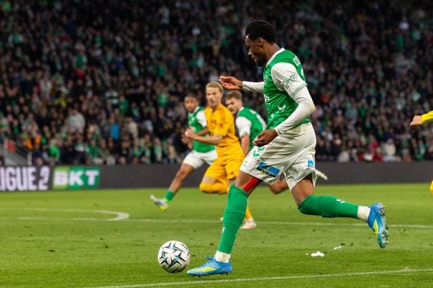 FOOTBALL : AS ST Etienne vs Rodez - Ligue 2 BKT barrage - 15 05 2026 Duffus Joshua James Leslie 17 of Saint-Etienne in action during the Ligue 2 playoff game between AS Saint-Etienne and Rodez Aveyron Football at Stadium Geoffroy Guichard in Saint-Etienne, France. Saint-EtienneFrance  Copyright: xPaulinexFIGUETx xPSNewZx