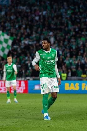 FOOTBALL : AS ST Etienne vs Rodez - Ligue 2 BKT barrage - 15 05 2026 Duffus Joshua James Leslie 17 of Saint-Etienne in action during the Ligue 2 playoff game between AS Saint-Etienne and Rodez Aveyron Football at Stadium Geoffroy Guichard in Saint-Etienne, France. Saint-EtienneFrance  Copyright: xPaulinexFIGUETx xPSNewZx