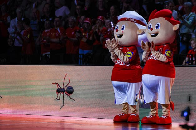 15.05.2026, xIAJx, Handball, Länderspiel, Testspiel, Dänemark - Deutschland, Royal Arena Kopenhagen: Die Maskottchen des dänischen Handballverbandes, Trille und Troels Dänemark
