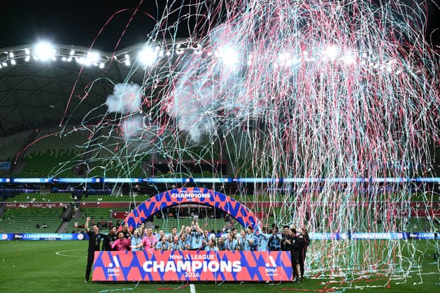 ALEAGUE WOMENS GRAND FINAL, Melbourne City players celebrate winning the A-League Women Grand Final match between Melbourne City and Wellington Phoenix at in Melbourne, Saturday, May 16, 2026. ( NO ARCHIVING, EDITORIAL USE ONLY MELBOURNE VICTORIA AUSTRALIA  Copyright: xJOELxCARRETTx 20260516180479035644