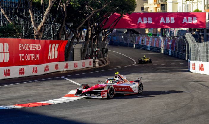 Monaco EPrix Round 9 Oliver Rowland of Great Britain driving the (1) Nissan Formula E Team Nissan e-4ORCE 05 through Sainte-DÃ vote during the Free Practice 1 of the Monaco E-Prix Round 9 at Circuit de Monaco, Monte Carlo 16 05 2026 UK Newspapers OUT Copyright: xNickxEmmersonx FIL-23438-0010