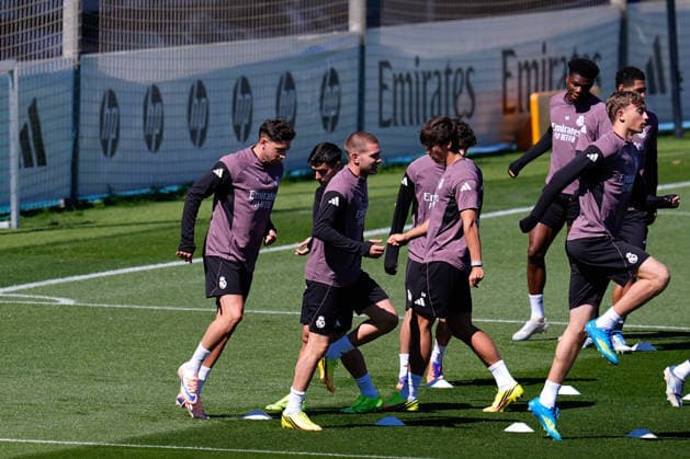 May 16, 2026, Valdebebas, Madrid, Spain: Federico Valverde, Franco Mastantuono and Brahim Diaz during the training day of Real Madrid ahead the Spanish League, LaLiga EA Sports, football match against Sevilla FC at Ciudad Deportiva Real Madrid on May 16, 2026, in Valdebebas, Madrid, Spain. Real Madrid Training Session - Laliga Ea Sports - ZUMAa181 20260516_zaa_a181_041 Copyright: xDennisxAgyemanx