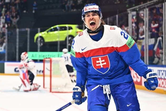 Kristian Pospisil (SVK) celebrates his goal (1:0) during the 2026 IIHF World Championship, WM, Weltmeisterschaft Group B, match Slovakia vs Norway, on May 16, 2026, Fribourg, Switzerland. (CTKxPhoto RadekxPetrasek) CTKPhotoP2026051602513  CTKPhotoP2026051602513