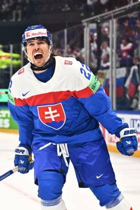 Kristian Pospisil (SVK) celebrates his goal (1:0) during the 2026 IIHF World Championship, WM, Weltmeisterschaft Group B, match Slovakia vs Norway, on May 16, 2026, Fribourg, Switzerland. (CTKxPhoto RadekxPetrasek) CTKPhotoP2026051602521  CTKPhotoP2026051602521