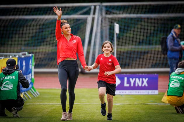 Lotto Deichmeeting; Neuwied, 16.05.2026 Anna-Elisabeth Ehlers (TSV Bayer o4 Leverkusen) bei der Vorstellung der Mehrkämpferinnen; Lotto Deichmeeting am 16.05.2026 im Rhein-Wied Stadion, Neuwied (Rheinland-Pfalz). Copyright: xBEAUTIFULxSPORTS B.Hoffmannx