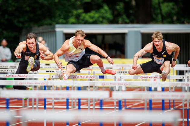 Lotto Deichmeeting; Neuwied, 16.05.2026 Niklas Kaul (USC Mainz), Sven Roosen (NED) und Gaio Finley (SSV Ulm 1846); Lotto Deichmeeting am 16.05.2026 im Rhein-Wied Stadion, Neuwied (Rheinland-Pfalz). Copyright: xBEAUTIFULxSPORTS B.Hoffmannx
