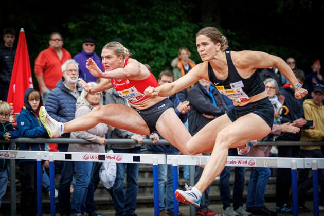 Lotto Deichmeeting; Neuwied, 16.05.2026 Marie Dehning (TSV Bayer o4 Leverkusen) und Mareike Rösing (USC Mainz); Lotto Deichmeeting am 16.05.2026 im Rhein-Wied Stadion, Neuwied (Rheinland-Pfalz). Copyright: xBEAUTIFULxSPORTS B.Hoffmannx