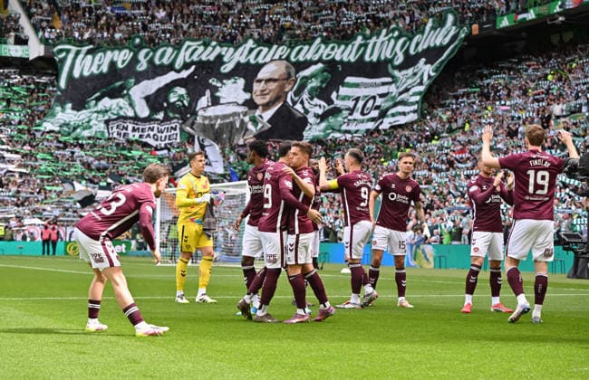 Hearts players just before kick off Celtic v Heart of Midlothian, William Hill Scottish Premiership, Football, Celtic Park, Glasgow, Scotland, UK - 16 May 2026Glasgow Celtic Park United Kingdom EDITORIAL USE ONLY No use with unauthorised audio, video, data, fixture lists, club league logos or live services. Online in-match use limited to 120 images, no video emulation. No use in betting, games or single club league player publications. Copyright: xMarkxRunnacles Shutterstockx 16876830az