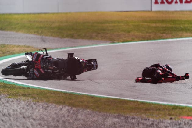 May 16, 2026, Barcelona, Barcelona, Spain: MONTMELO, SPAIN - MAY 16: Marco Bezzechi 72 of Aprilia Racing crashes during Qualifying 2 for the MotoGP Grand Prix of Catalunya at Circuit de Barcelona-Catalunya on May 16, 2026 in Montmelo, Spain. MotoGP Grand Prix Of Catalunya 2026  - ZUMAs316 20260516_znp_s316_035 Copyright: xMartixSeguraxRamonedax