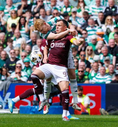 16.05.2026 Celtic v Hearts, SPFL Premiership ....................... Lawrence Shankland and Liam Scales  Copyright: xKennyxRamsayx NINTCHDBPICT001081235422