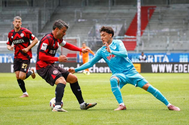 16.05.2026, xavx, Fussball 3.Liga, SV Wehen Wiesbaden - TSG Hoffenheim U23 v.l. Sascha Mockenhaupt (SV Wehen Wiesbaden), Deniz Zeitler (TSG 1899 Hoffenheim II) (DFL DFB REGULATIONS PROHIBIT ANY USE OF PHOTOGRAPHS as IMAGE SEQUENCES and or QUASI-VIDEO) Wiesbaden