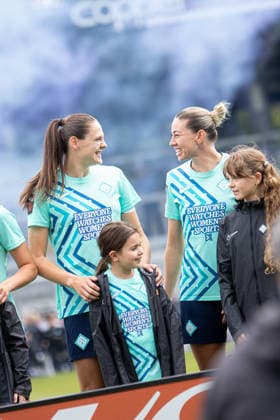 LONDON, ENGLAND - MAY 16: Alanna Kennedy (33 London City Lionesses) and Isobel Goodwin (23 London City Lionesses) before the Barclays Women?s Super League match between London City Lionesses and Aston Villa at Copperjax Community Stadium on May 16th 2026 (Photo by Emily Bittarello SPP). Copyright: xEmilyxBittarellox xSPPx Sportspressphoto_SPR147682