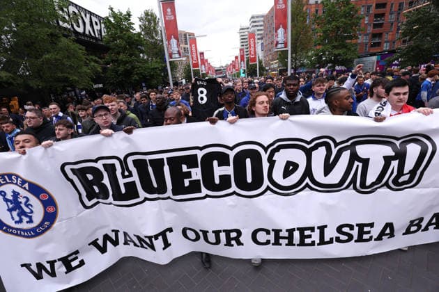 FA Cup Final 2026 16 May 2026, London - Emirates FA Cup Final - Chelsea v Manchester City - Chelsea fans protesting owners BlueCo - Photo: Charlotte Wilson Offside. London UK Copyright: xCharlottexWilsonx xOffsidexOffside