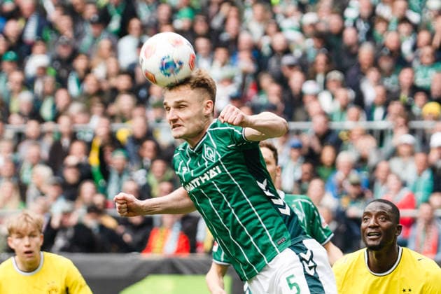 Deutschland: Bundesliga 2025 2026 34. Spieltag, SV Werder Bremen vs. Borussia Dortmund Samstag, 6.05.2026 Weserstadion, Bremen Amos Pieper ( 5) Copyright: xCelinaxLeiersx