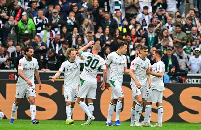 16.05.2026; Moenchengladbach; Fussball, Herren, Saison 2025 2026, Borussia Moenchengladbach vs. TSG 1899 Hoffenheim Torjubel Gladbach nach dem Tor zum 2-0 DFL regulations prohibit any use of photographs as image sequences and or quasi-video. Borussia-Park NRW Deutschland