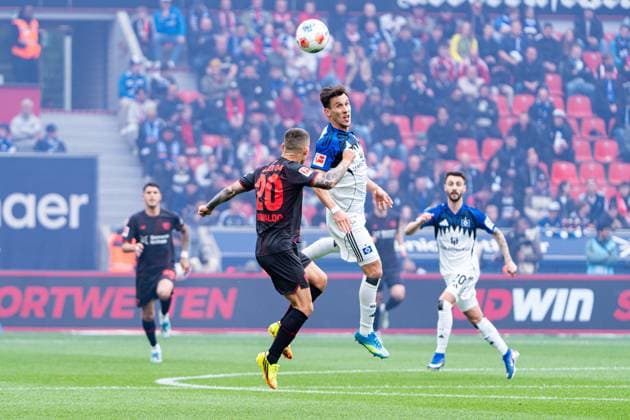 Leverkusen, Deutschland 16. Mai 2026: 1. BL - 2025 2026 - Sp. 34 - Bayer 04 Leverkusen gegen Hamburger SV Im Bild: v. li. im Zweikampf Alejandro Grimaldo (LEV) und Nicolas Capaldo (HSV) DFL DFB regulations prohibit any use of photographs as image sequences and or quasi-video BayArena Nordrhein Westfalen Copyright: xFotostandx xKruczynskix