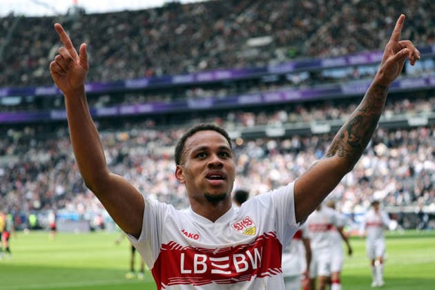 16.05.26 Eintracht Frankfurt - VfB Stuttgart Deutschland, Frankurt, 16.05.2026, Fussball, Bundesliga, Saison 2025 2026, Eintracht Frankfurt - VfB Stuttgart: Nikolas Nartey (VfB Stuttgart); Jubel Tor 0:2 Nartey.