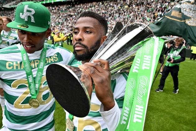 Kelechi Iheanacho of Celtic celebrates at full time Celtic v Heart of Midlothian, William Hill Scottish Premiership, Football, Celtic Park, Glasgow, Scotland, UK - 16 May 2026Glasgow Celtic Park United Kingdom EDITORIAL USE ONLY No use with unauthorised audio, video, data, fixture lists, club league logos or live services. Online in-match use limited to 120 images, no video emulation. No use in betting, games or single club league player publications. Copyright: xMarkxRunnacles Shutterstockx 16876830dw