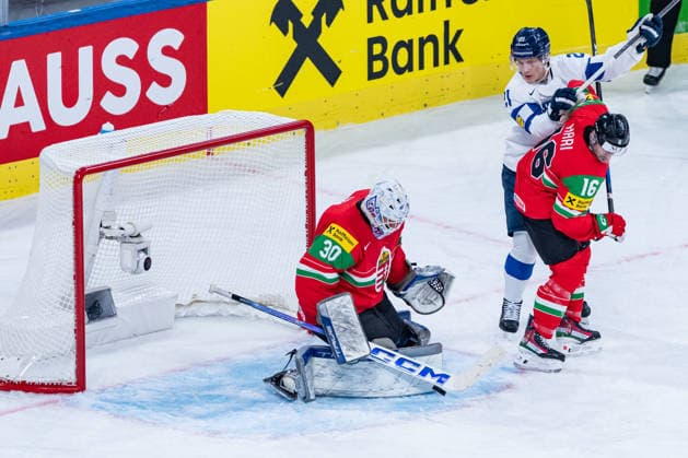 ZURICH, SWITZERLAND - MAY 16: Adam Vay (Hungary, 30) keeps the shot on his goal during the Preliminary Round - Group A Match 7 between Hungary and Finland at the IIHF Ice hockey, Eishockey World Championship, WM, Weltmeisterschaft 2026, Swiss Life Arena on May 16, 2026 in Zurich, Switzerland. Zurich Switzerland Copyright: xTimoxSteinx