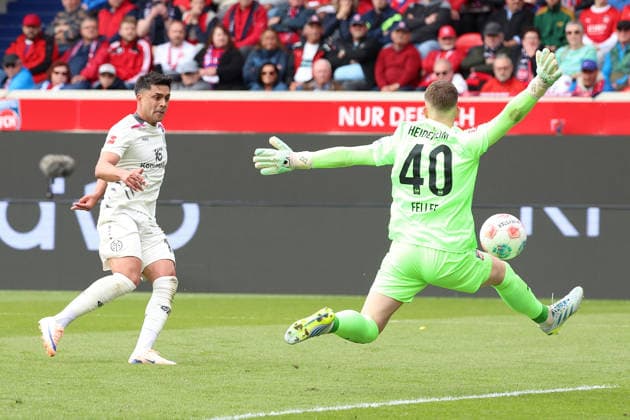 16.05.2026, xrekx, Fussball 1.Bundesliga, 1.FC Heidenheim - FSV Mainz 05 v.l. Nadiem Amiri (1.FSV Mainz 05) Frank Feller (1.FC Heidenheim 1846) Zweikampf, Aktion, action, battle for the ball (DFL DFB REGULATIONS PROHIBIT ANY USE OF PHOTOGRAPHS as IMAGE SEQUENCES and or QUASI-VIDEO) Heidenheim
