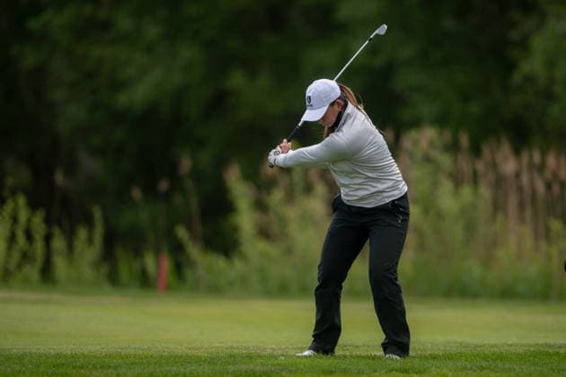 HAMBURG, GERMANY - MAY 16: Ginnie Ding of Hong Kong hits her second shot on the 6th hole during the third round of the Amundi German Masters at Green Eagle Golf Courses on May 16, 2026 in Hamburg, Germany. Credit: Andy Astfalck NurPhoto Germany Copyright: xAndyxAstfalckx