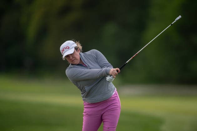 HAMBURG, GERMANY - MAY 16: Eleanor Givens of England hits her second shot on the 6th hole during the third round of the Amundi German Masters at Green Eagle Golf Courses on May 16, 2026 in Hamburg, Germany. Credit: Andy Astfalck NurPhoto Germany Copyright: xAndyxAstfalckx