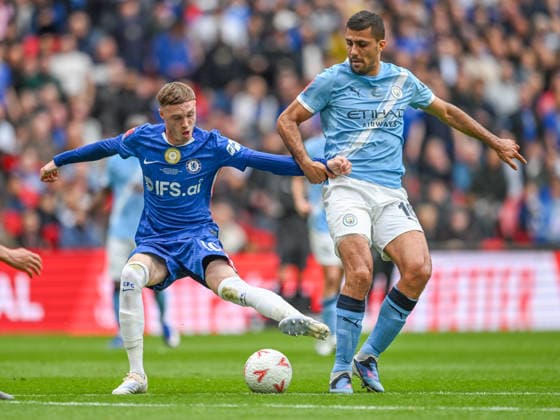 Chelsea v Manchester City Emirates FA Cup Cole Palmer of Chelsea and Rodri of Manchester City battles for the ball during the Emirates FA Cup Final between Chelsea and Manchester City at Wembley Stadium, London 16 05 2026 UK Newspapers OUT Copyright: xKarlxVallantinex FIL-23441-0023