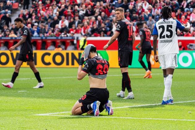 Leverkusen, Deutschland 16. Mai 2026: 1. BL - 2025 2026 - Sp. 34 - Bayer 04 Leverkusen gegen Hamburger SV Im Bild: Ibrahim Maza (LEV) ist ärgerlich auf dem Spielfeld DFL DFB regulations prohibit any use of photographs as image sequences and or quasi-video BayArena Nordrhein Westfalen Copyright: xFotostandx xKruczynskix