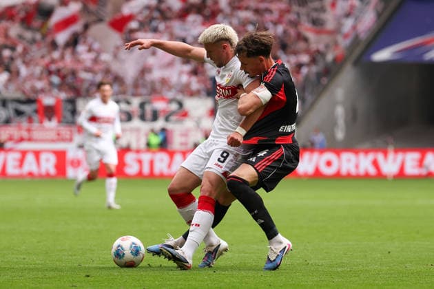 2026.05.16 xjfx Fussball 1. Bundesliga 34.Spieltag Eintracht Frankfurt - VFB Stuttgart v.l., Ermedin Demirovic (VFB Stuttgart), Robin Koch (Eintracht Frankfurt), zweikampf, action, aktion, battles for the Ball (DFL DFB REGULATIONS PROHIBIT ANY USE OF PHOTOGRAPHS as IMAGE SEQUENCES and or QUASI-VIDEO) Copyright: JoaquimxFerreira