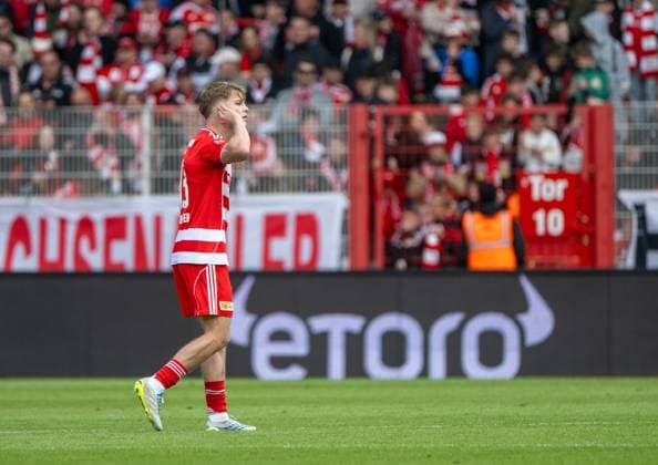 Fußball, Herren, Saison 2025 2026, 1. Bundesliga (34. Spieltag), 1. FC Union Berlin - FC Augsburg, Andras Schäfer (1. FC Union), Jubel nach Tor zum 3:0, 16.05. 2026, Copyright: xMatthiasxKochx