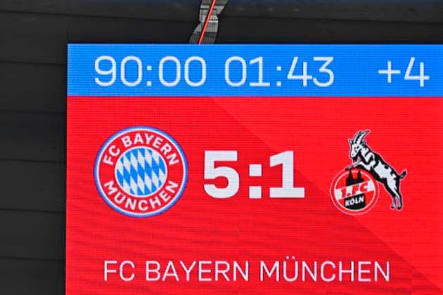 16.05.2026, Fussball Bundesliga 2025 2026, 34.Spieltag, FC Bayern München - 1.FC Köln, in der Allianz-Arena München, Das Ergebnis nach 90 Minuten +
