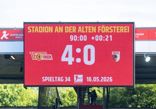 Fußball, Herren, Saison 2025 2026, 1. Bundesliga (34. Spieltag), 1. FC Union Berlin - FC Augsburg, Anzeigetafel mit 4:0-Endstand, 16.05. 2026, Copyright: xMatthiasxKochx